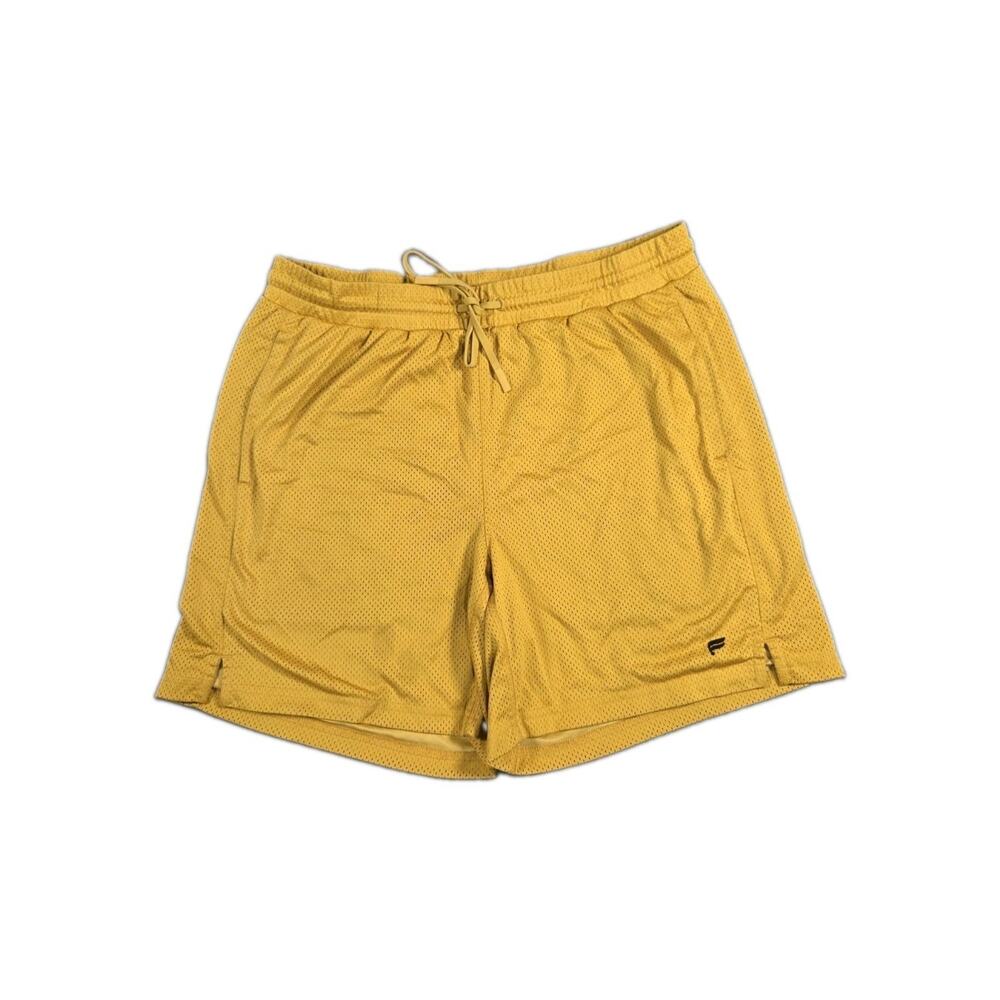 Fabletics Mens Short Size L Mustard Yellow Lined Athletic Training Gym Running
